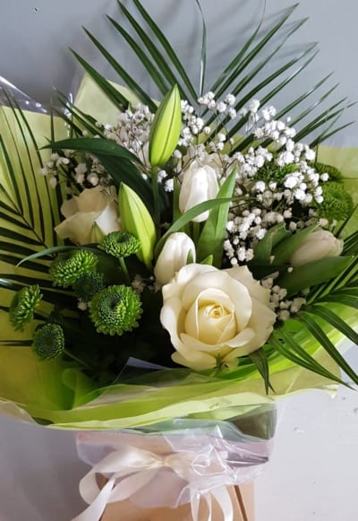 Green & White Hand-Tied Bouquet