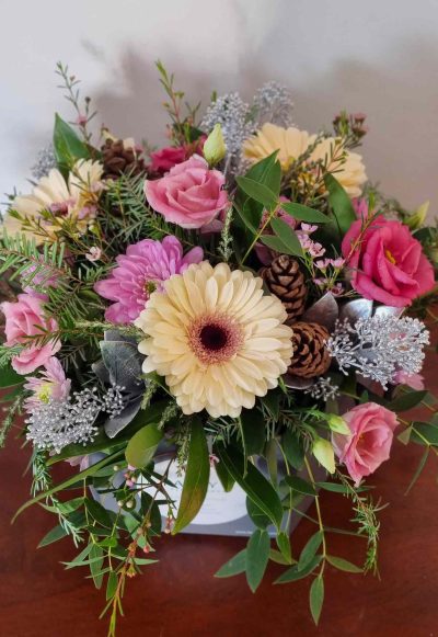 festive hat box arrangement, flowers tipperary