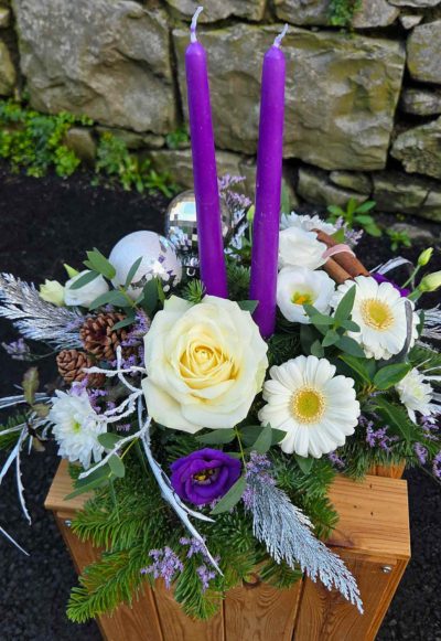 White and Purple Christmas Candle Arrangement